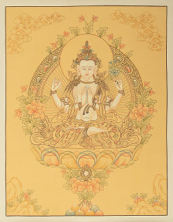 〔一点物〕タンカ - 六字咒観音菩薩像[64cm x 51cm]の商品写真