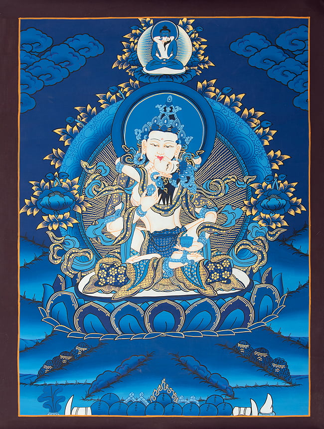 〔一点物〕タンカ - 法身普賢 ダルマカーヤ・サマンタ・バドゥラ[65cm x 48cm]の写真1枚目です。全体図です法身普賢,タンカ,マンダラ,曼荼羅,手描きのタンカ