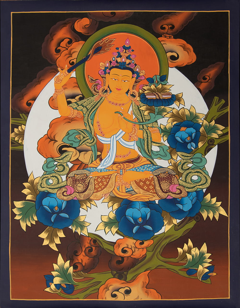 〔一点物〕タンカ - 文殊師利菩薩 マンジュシュリー[65cm x 48cm]