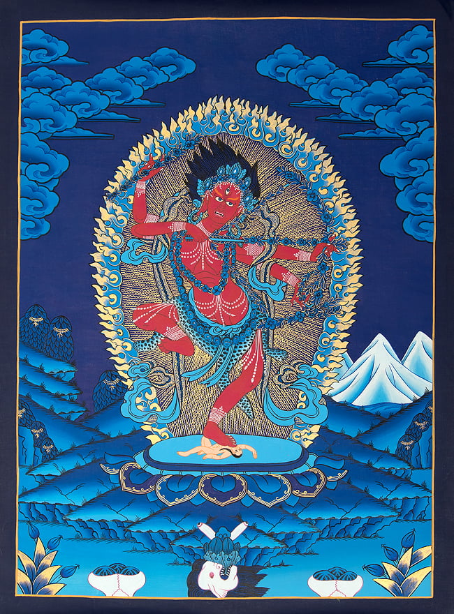 〔一点物〕タンカ - クルックラー レッドターラー 赤多羅菩薩[65cm x 49cm]の写真1枚目です。全体図ですクルックラー,タンカ,マンダラ,曼荼羅,手描きのタンカ