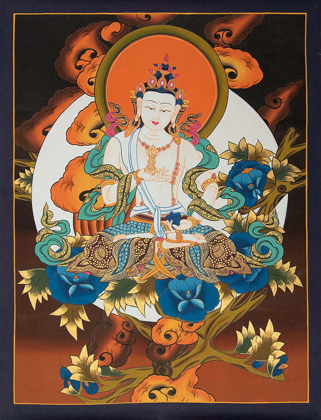 タンカ - 金剛薩た（ヴァジュラ・サットゥヴァ）[65cm x 49cm]の写真1枚目です。全体図です金剛薩た,タンカ,マンダラ,曼荼羅,手描きのタンカ