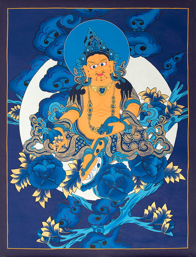 〔一点物〕タンカ - ジャンバラ 宝蔵神[65cm x 49cm]の写真宝蔵神,タンカ,マンダラ,曼荼羅,手描きのタンカ