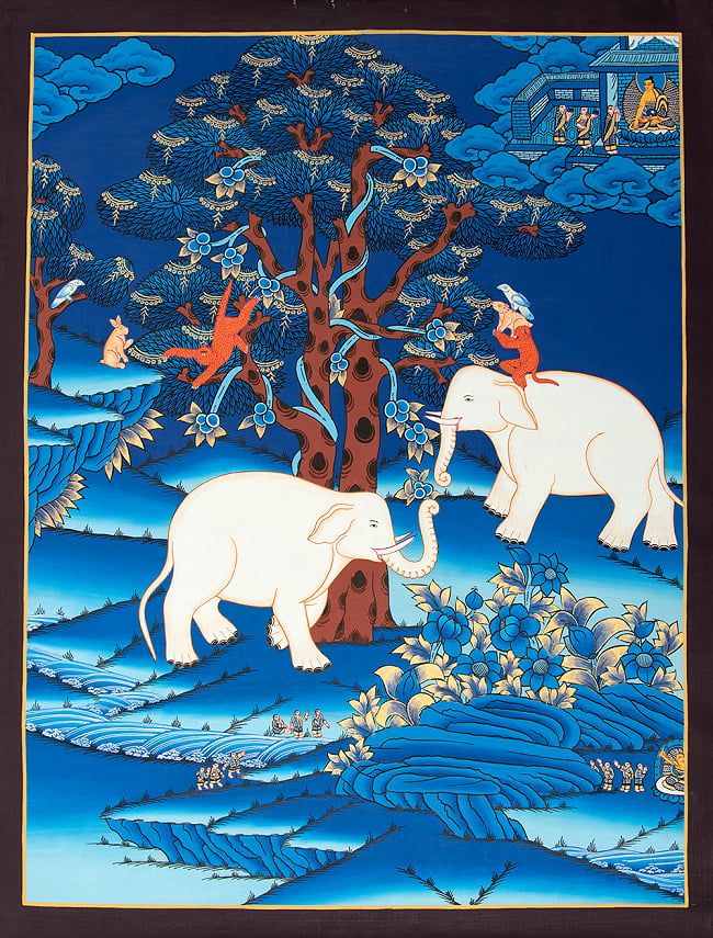 〔一点物〕タンカ - 永遠の友情の寓話[67cm x 50cm]の写真1枚目です。全体図ですタンカ,マンダラ,曼荼羅,手描きのタンカ