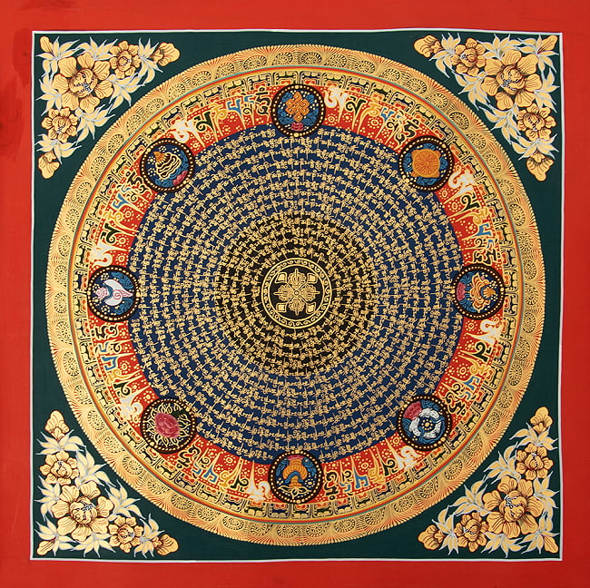 〔一点物〕タンカ - 種子マンダラ[56cm x 56cm]の写真1枚目です。全体図です種子マンダラ,タンカ,マンダラ,曼荼羅,手描きのタンカ
