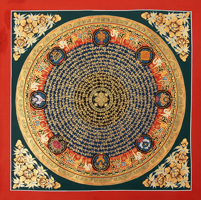 〔一点物〕タンカ - 種子マンダラ[56cm x 56cm]の写真種子マンダラ,タンカ,マンダラ,曼荼羅,手描きのタンカ