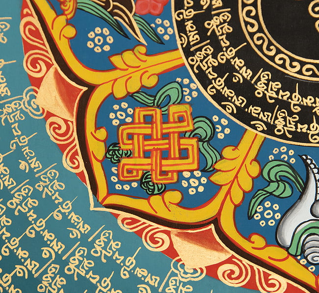 〔一点物〕タンカ - ブッダアイと吉兆図 種子マンダラ[54cm x 54cm] 5 - 別アングルです