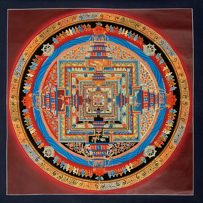 〔一点物〕タンカ - 時間と存在のマンダラ カーラチャクラ・マンダラ[57cm x 56cm]の写真1枚目です。全体図ですカーラチャクラ,タンカ,マンダラ,曼荼羅,手描きのタンカ