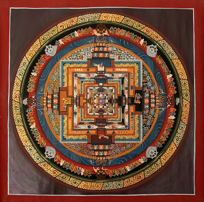 〔一点物〕タンカ - 時間と存在のマンダラ カーラチャクラ・マンダラ[57cm x 53cm]の写真1枚目です。全体図ですカーラチャクラ,タンカ,マンダラ,曼荼羅,手描きのタンカ