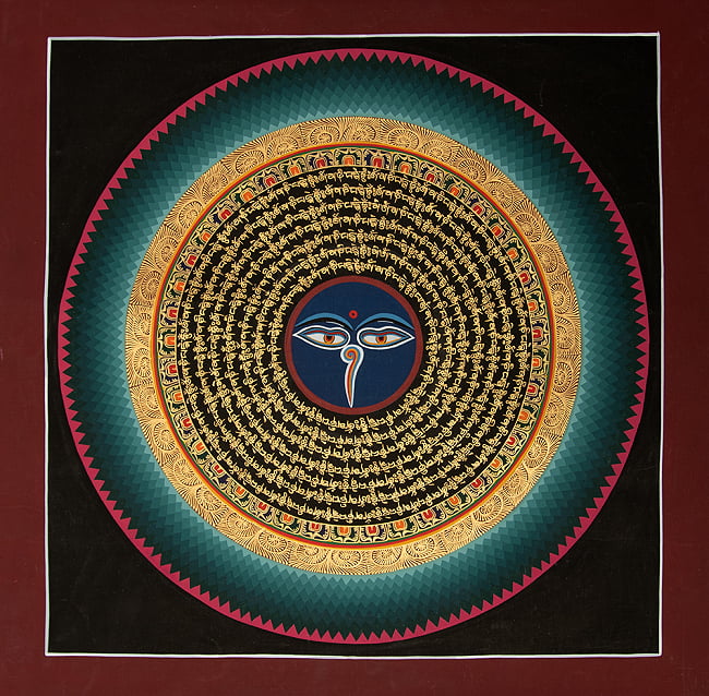 〔一点物〕タンカ - ブッダアイと種子マンダラ[52cm x 53cm]の写真1枚目です。全体図です種子マンダラ,タンカ,マンダラ,曼荼羅,手描きのタンカ