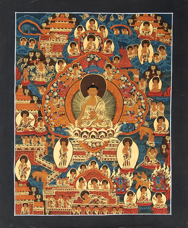 〔一点物〕タンカ - 薬師瑠璃光王仏マンダラ[40cm x 33cm]の写真1枚目です。全体図ですタンカ,マンダラ,曼荼羅,手描きのタンカ