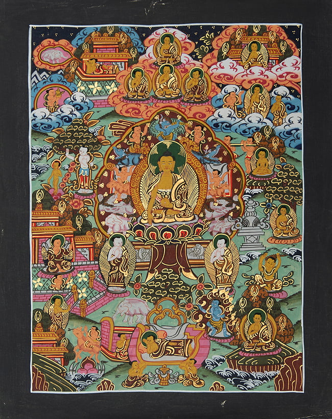 〔一点物〕タンカ - 薬師瑠璃光王仏[38.5cm x 30.5cm]の写真1枚目です。全体図ですタンカ,マンダラ,曼荼羅,手描きのタンカ