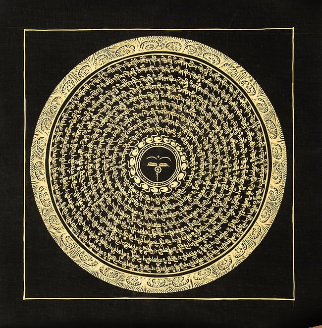 〔一点物〕タンカ - ブッダアイと種子マンダラ[37cm x 37cm]の写真1枚目です。全体図です種子マンダラ,タンカ,マンダラ,曼荼羅,手描きのタンカ