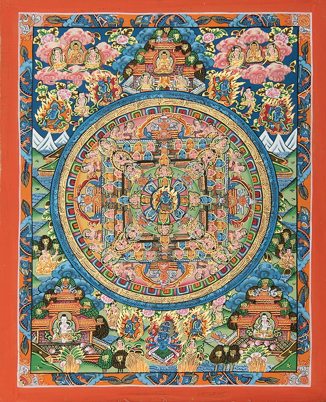 〔一点物〕タンカ - バイラヴァ マンダラ[39cm x 31cm]の写真1枚目です。全体図です六道輪廻,タンカ,マンダラ,曼荼羅,手描きのタンカ