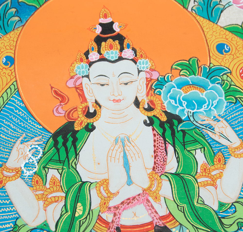 一点物〕タンカ - 六字咒観音菩薩像[42cm x 33.5cm] の通販[送料