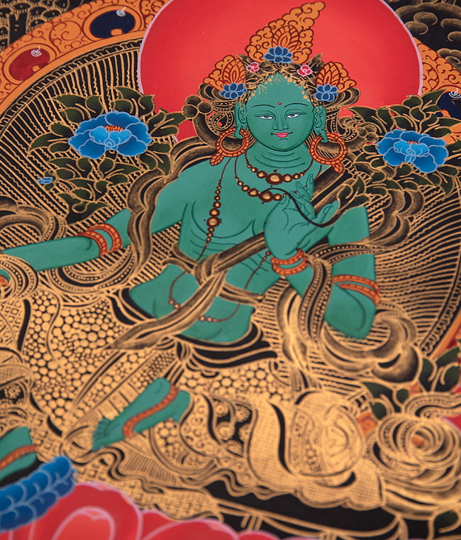 〔一点物〕タンカ - グリーンターラー[49cm x 40cm] 12 - 別アングルです