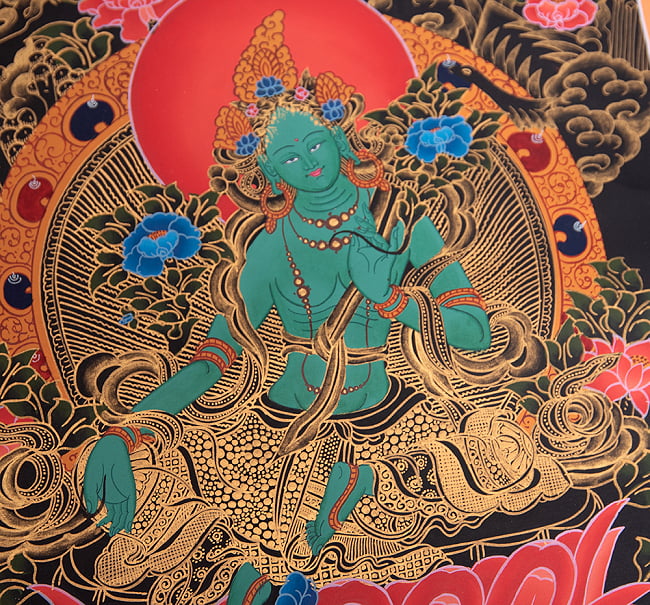 〔一点物〕タンカ - グリーンターラー[49cm x 40cm] 3 - 別アングルです