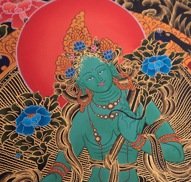 〔一点物〕タンカ - グリーンターラー[49cm x 40cm] 4 - 別アングルです