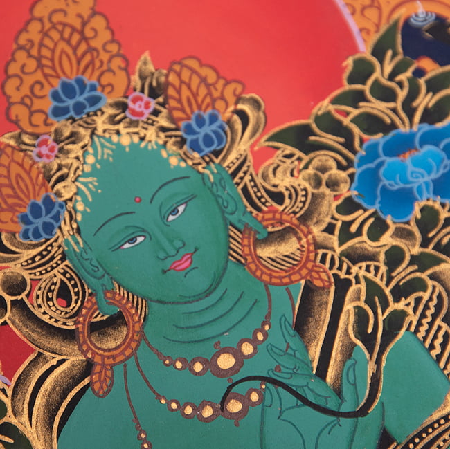 〔一点物〕タンカ - グリーンターラー[49cm x 40cm] 5 - 別アングルです