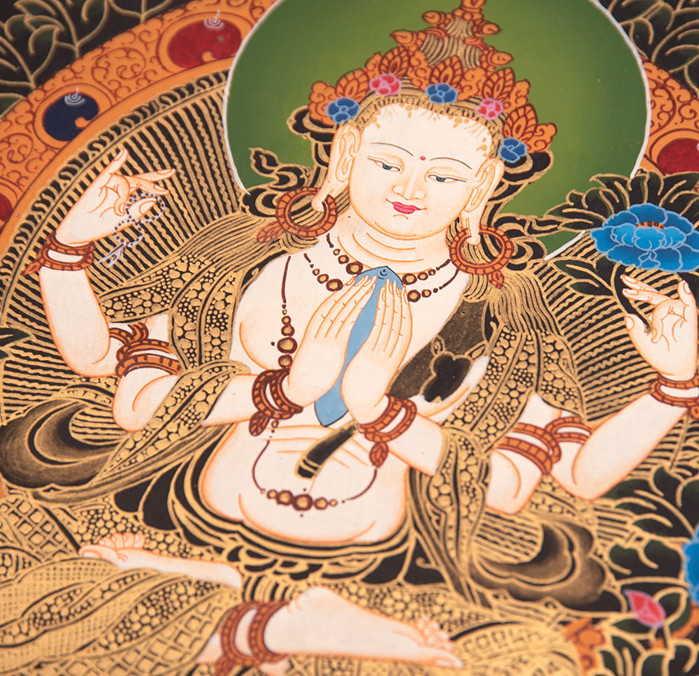 観音様 祈り 原画一点物 四臂十一面観音坐像 舟形唐草光背 仕上げ 唐草紋様は私の