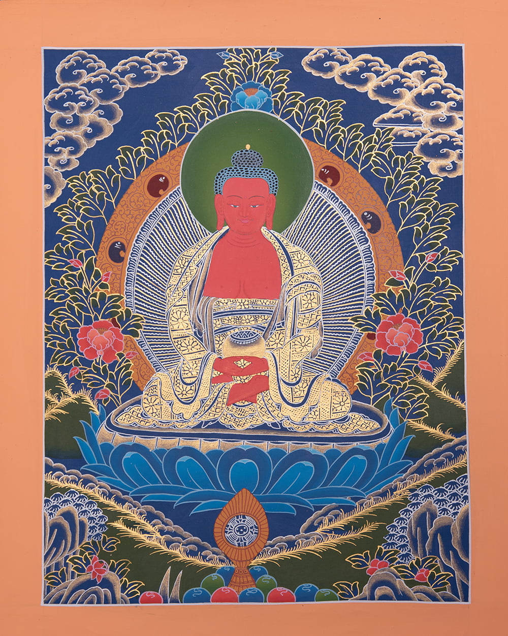 一点物〕タンカ - 阿弥陀如来 ブッダ・アミターバ[49cm x 39cm] の通販