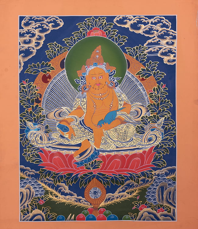 〔一点物〕タンカ - ジャンバラ 宝蔵神[49cm x 39cm]の写真宝蔵神,タンカ,マンダラ,曼荼羅,手描きのタンカ