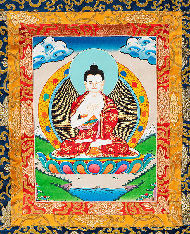 〔一点物〕装丁付肉筆仏画（タンカ）  - 仏陀の写真1枚目です。仏画部分を見てみました。タンカ,マンダラ,曼荼羅,手描きのタンカ