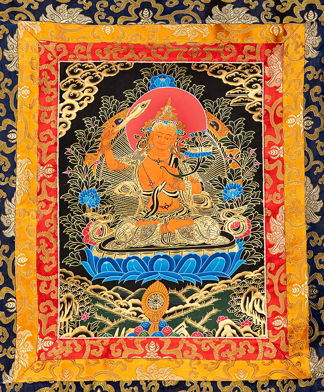 〔一点物〕装丁付肉筆仏画（タンカ）  - 文殊師利菩薩の写真1枚目です。仏画部分を見てみました。タンカ,マンダラ,曼荼羅,手描きのタンカ