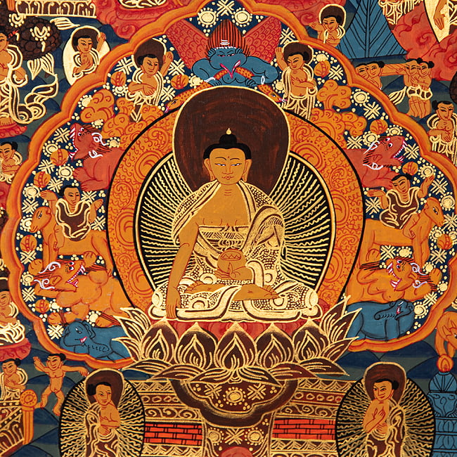 〔一点物〕装丁付肉筆仏画（タンカ）  - 仏陀の生涯 3 - 細部を見てみました。