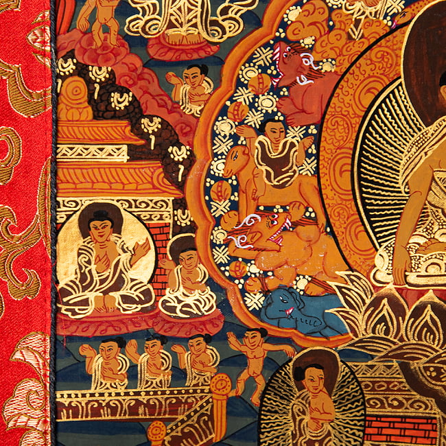〔一点物〕装丁付肉筆仏画（タンカ）  - 仏陀の生涯 7 - 細部を見てみました。