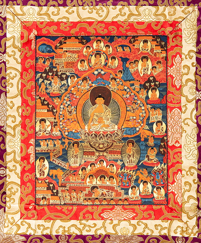 〔一点物〕装丁付肉筆仏画（タンカ）  - 仏陀の生涯の写真1枚目です。仏画部分を見てみました。タンカ,マンダラ,曼荼羅,手描きのタンカ