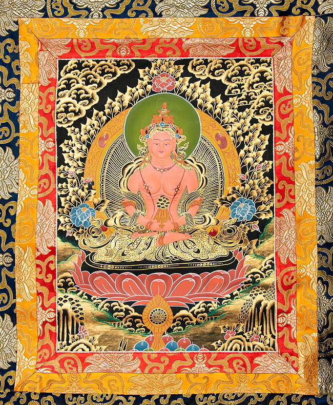 〔一点物〕装丁付肉筆仏画（タンカ）  - 無量寿菩薩の写真1枚目です。仏画部分を見てみました。タンカ,マンダラ,曼荼羅,手描きのタンカ