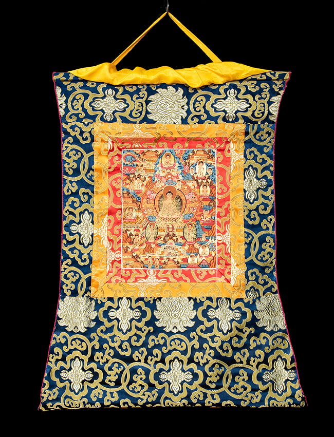 〔一点物〕装丁付肉筆仏画（タンカ） - 仏陀の生涯 2 - 全体を見てみました。布装丁されています。