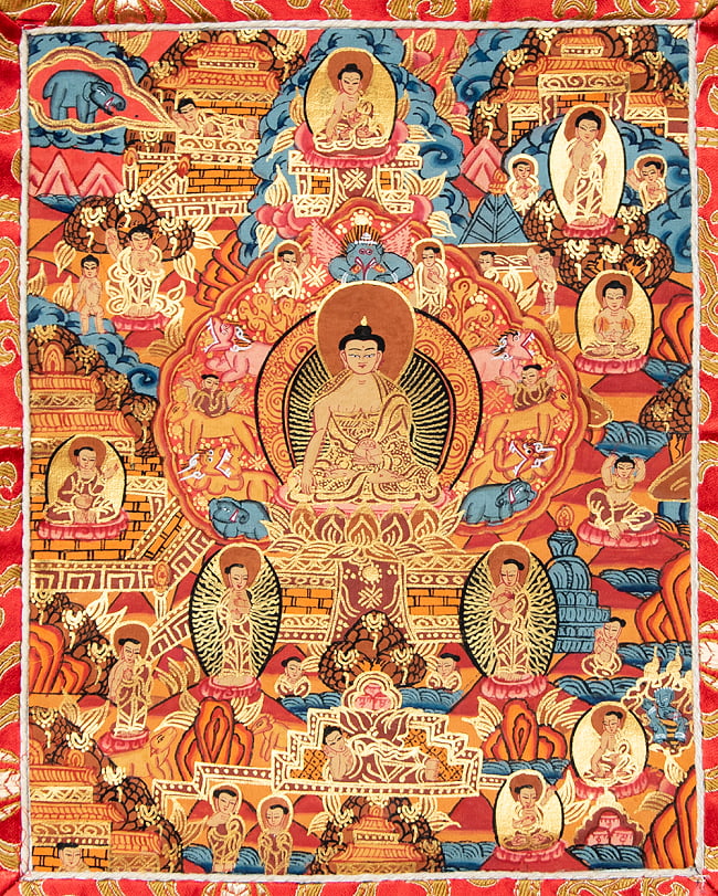 〔一点物〕装丁付肉筆仏画（タンカ） - 仏陀の生涯の写真1枚目です。仏画部分を見てみました。タンカ,マンダラ,曼荼羅,手描きのタンカ