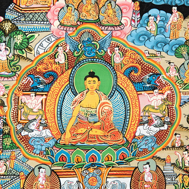 〔一点物〕装丁付肉筆仏画（タンカ） - 仏陀の生涯 6 - 細部を見てみました。