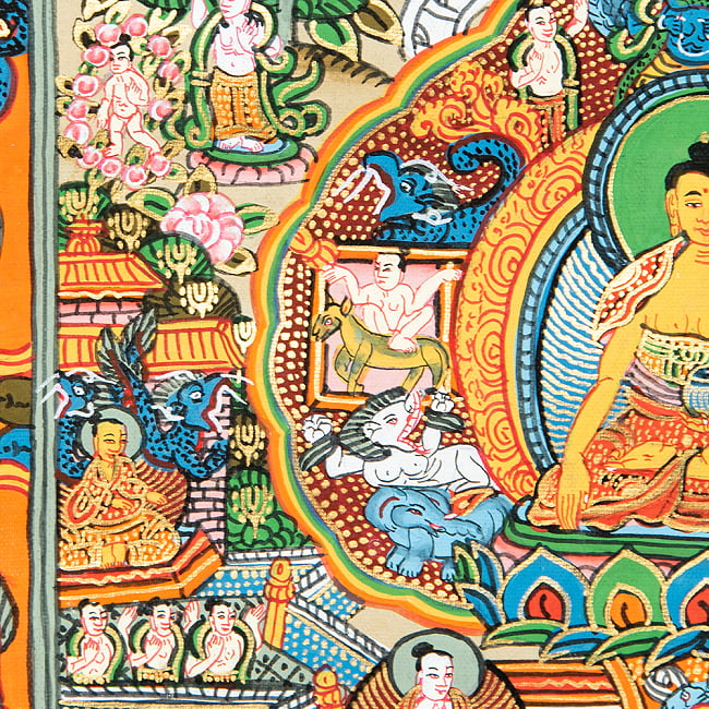 〔一点物〕装丁付肉筆仏画（タンカ） - 仏陀の生涯 7 - 細部を見てみました。