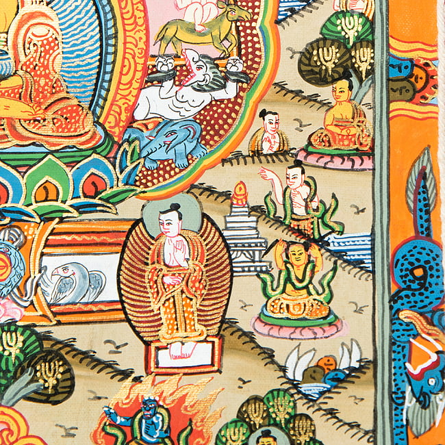 〔一点物〕装丁付肉筆仏画（タンカ） - 仏陀の生涯 8 - 細部を見てみました。