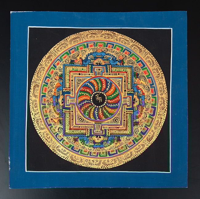 〔一点物〕タンカ - カーラチャクラマンダラ[25cm x 25cm] 2 - 仏画の全体像が分かるように撮影しました