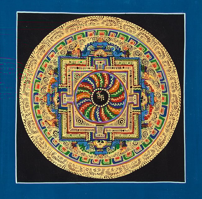 〔一点物〕タンカ - カーラチャクラマンダラ[25cm x 25cm]の写真仏画,Thanka,タンカ,マンダラ,曼荼羅,手描きのタンカ,手描,チベット仏教