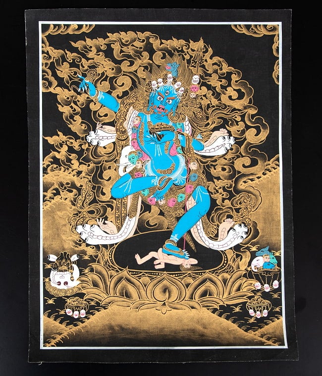 〔一点物〕タンカ - マハーカーラ Mahakala  大黒天[42cm x 31cm] 2 - 仏画の全体像が分かるように撮影しました
