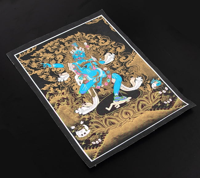 〔一点物〕タンカ - マハーカーラ Mahakala  大黒天[42cm x 31cm] 3 - 雰囲気や厚みがわかるように、斜めから撮影しました