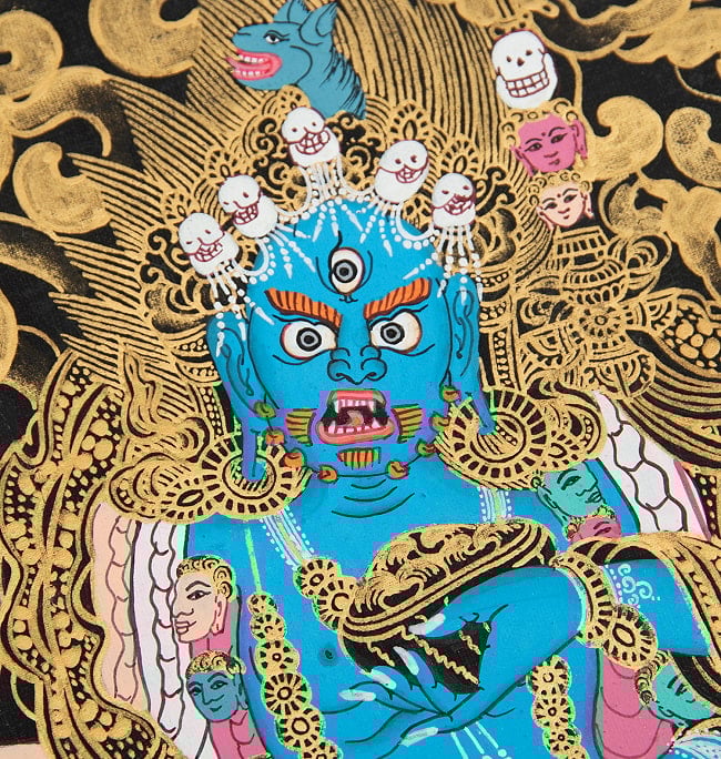 〔一点物〕タンカ - マハーカーラ Mahakala  大黒天[42cm x 31cm] 4 - 一部分をアップにしてみました