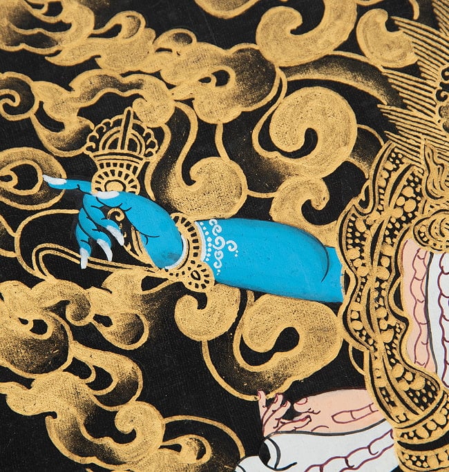 〔一点物〕タンカ - マハーカーラ Mahakala  大黒天[42cm x 31cm] 5 - 一部分をアップにしてみました