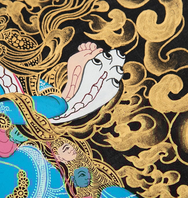 〔一点物〕タンカ - マハーカーラ Mahakala  大黒天[42cm x 31cm] 6 - 一部分をアップにしてみました