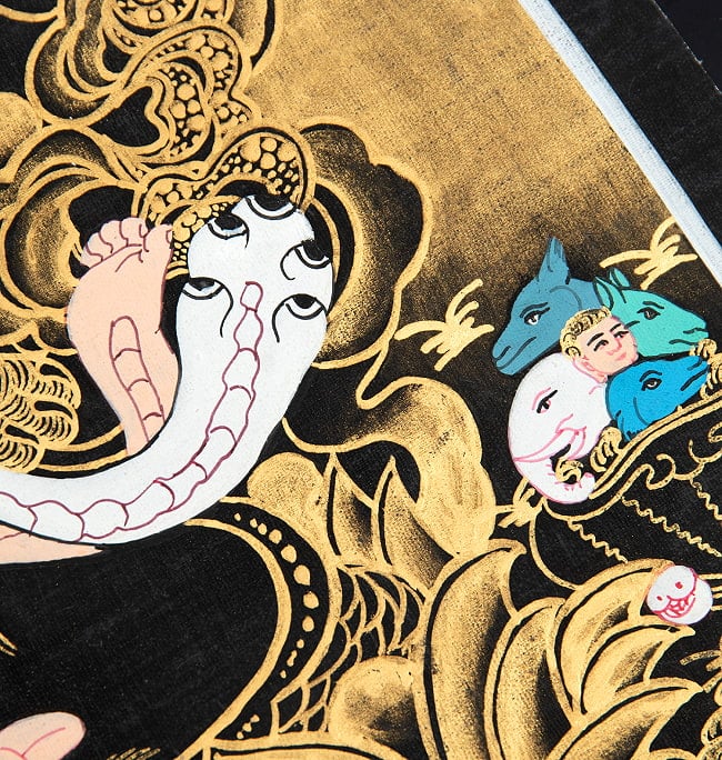 〔一点物〕タンカ - マハーカーラ Mahakala  大黒天[42cm x 31cm] 7 - 一部分をアップにしてみました