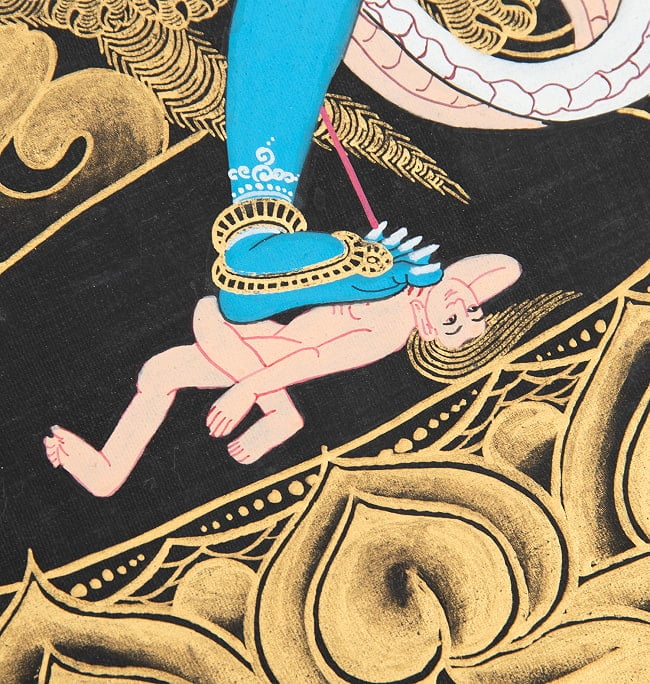 〔一点物〕タンカ - マハーカーラ Mahakala  大黒天[42cm x 31cm] 8 - 一部分をアップにしてみました