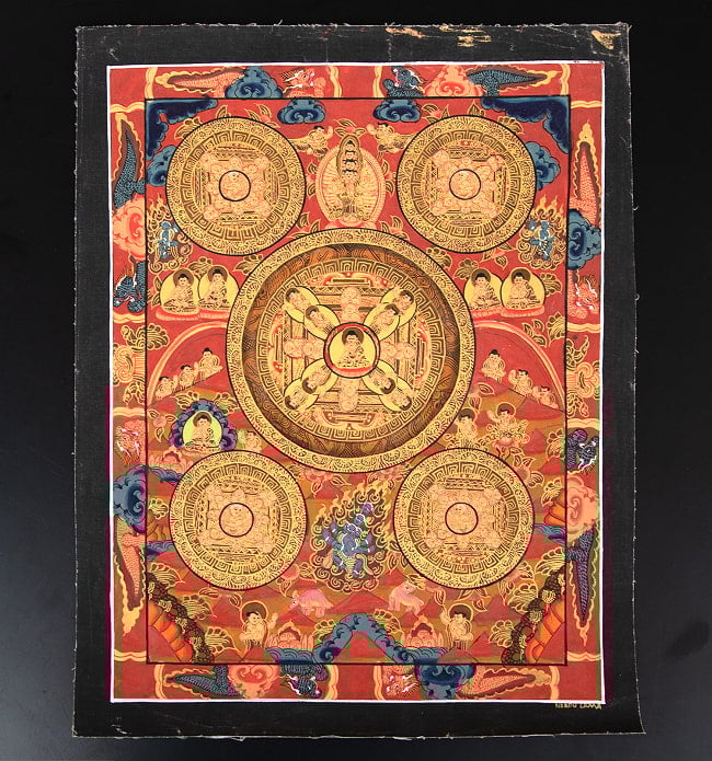 〔一点物〕タンカ - 五仏曼荼羅[36cm x 30cm] 2 - 仏画の全体像が分かるように撮影しました