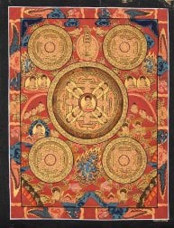 〔一点物〕タンカ - 五仏曼荼羅[36cm x 30cm](NP-TANKA-294)