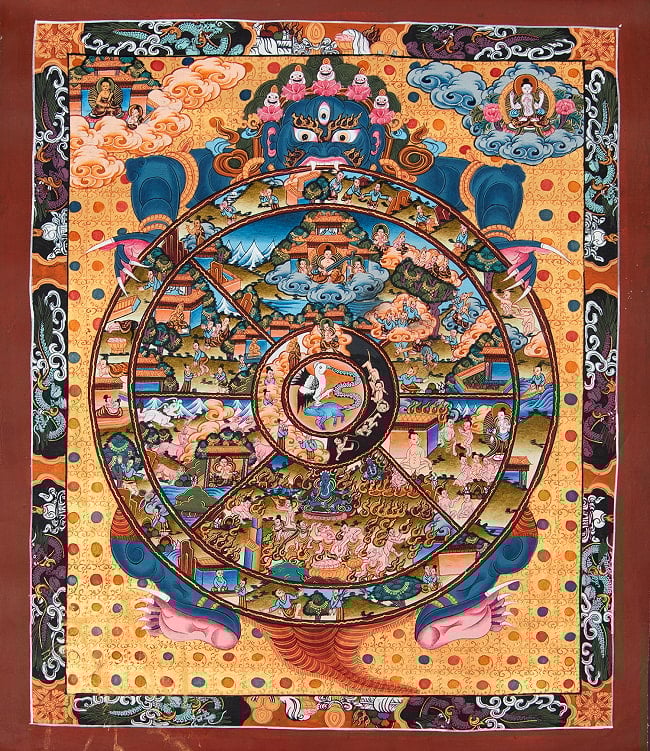 〔一点物〕タンカ - Wheel of existance 六道輪廻図[36cm x 43cm]の写真仏画,Thanka,タンカ,マンダラ,曼荼羅,手描きのタンカ,手描,チベット仏教