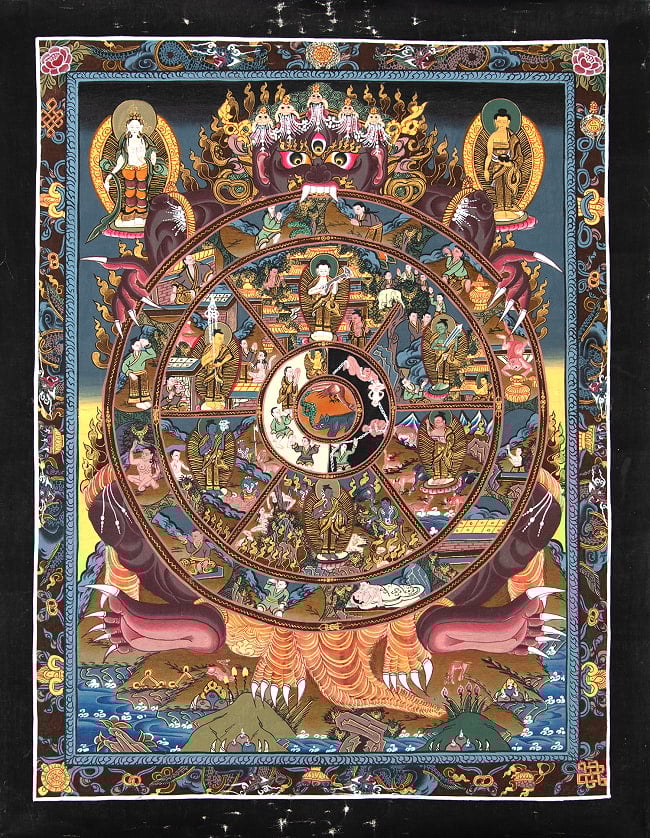 〔一点物〕タンカ - Wheel of existance 六道輪廻図[36cm x 45cm]の写真仏画,Thanka,タンカ,マンダラ,曼荼羅,手描きのタンカ,手描,チベット仏教