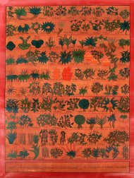 〔一点物〕オイルフィニッシュ仕上げ タンカ - チベット医学四部医典薬草図[37cm x 47cm](NP-TANKA-312)